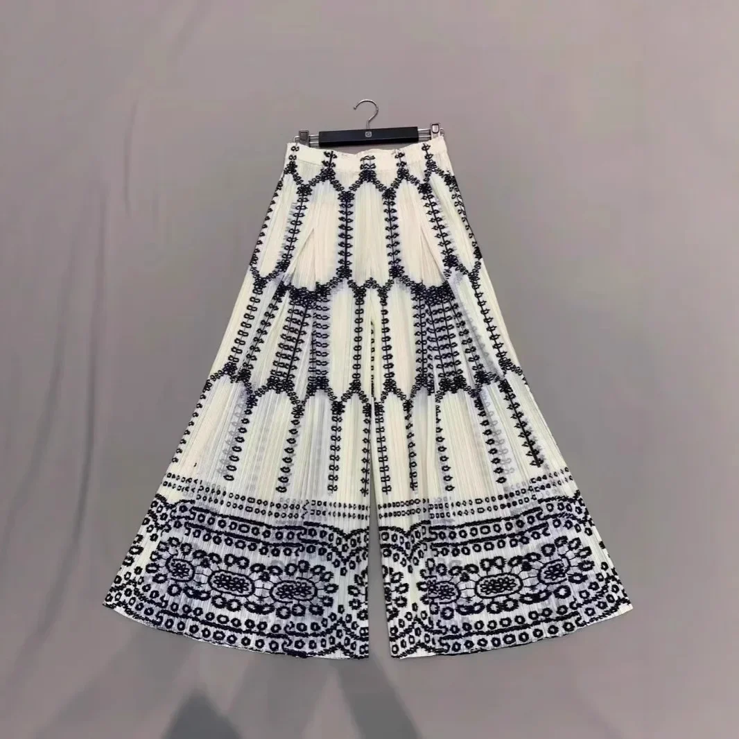 

Miyake Style High-end Pleated Printed Casual Pants for Women Loose Big Styling Ethnic Style Bohemian Wide-leg Pants for Women