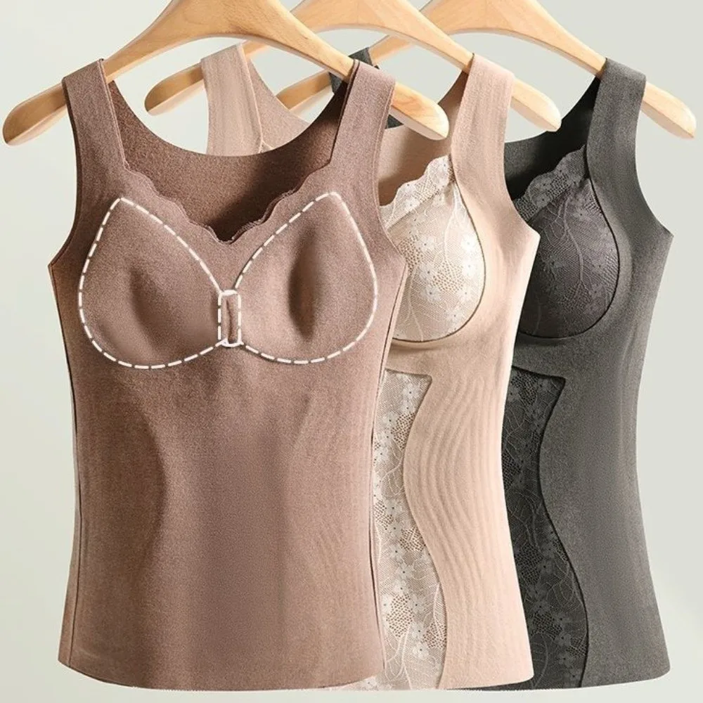 Canotta termica modellante in pizzo che dimagrisce con coppe imbottite Biancheria intima termica senza maniche in pile di velluto modellante dopo il parto