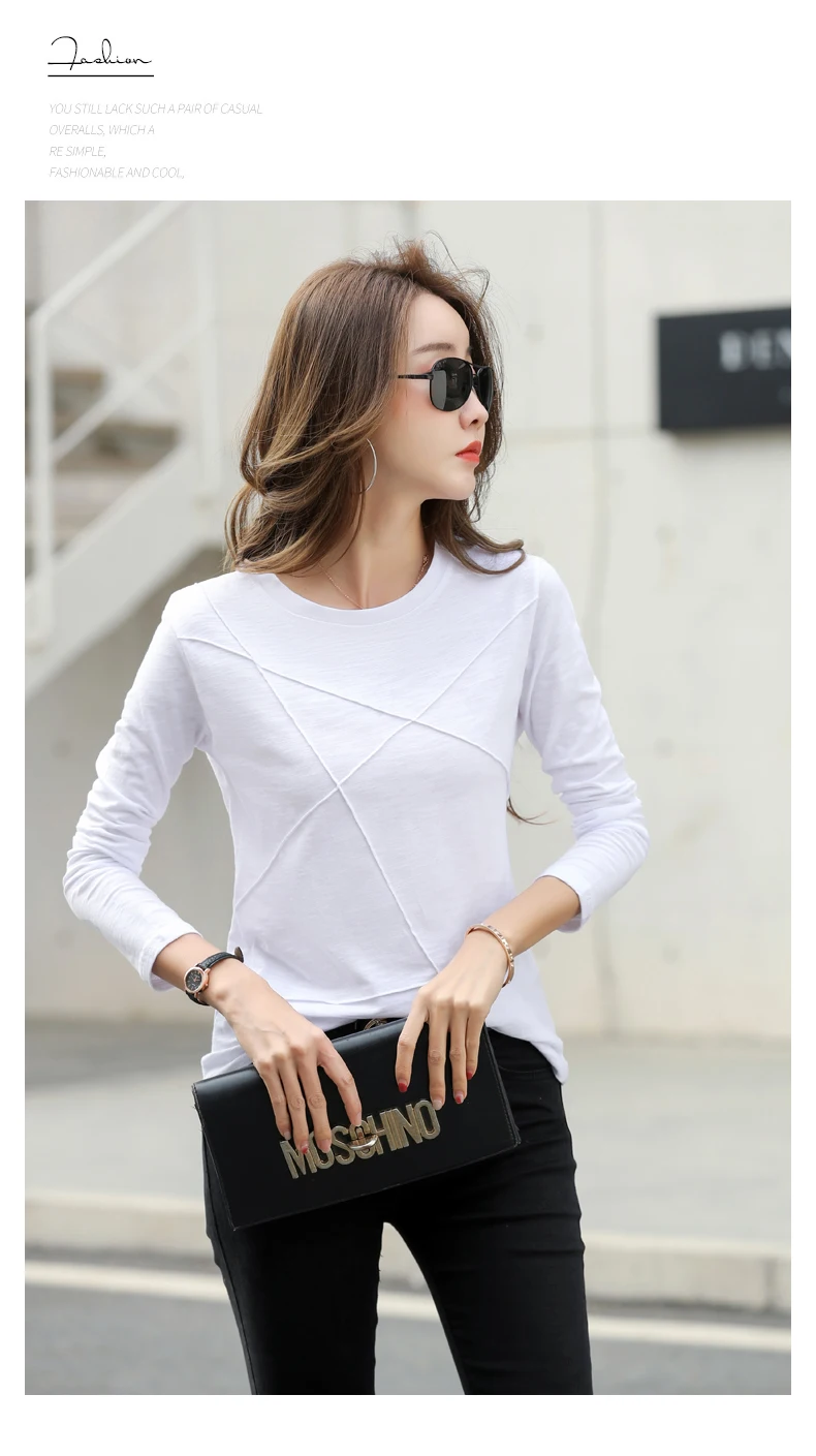 AOSSVIAO 2026 Frühling Langarm Damen O-Neck Bambus-Baumwoll-T-Shirt Elegantes, locker sitzendes geripptes Mode-T-Shirt Damen schlichte Oberteile – Detail 12