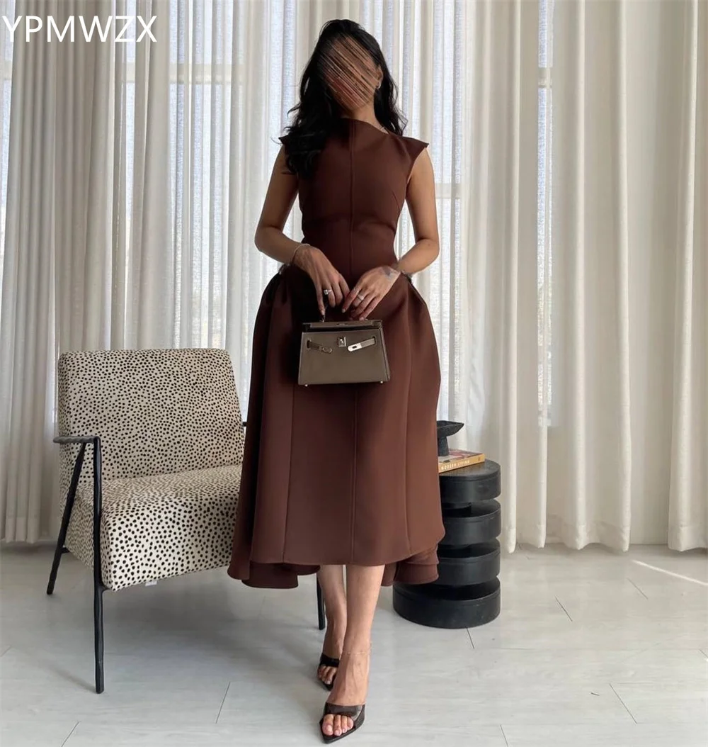 Disesuaikan gaun malam Formal wanita pesta acara YPMWZX asimetris A-line panjang pergelangan kaki rok terbungkus tanpa lengan Bespoke