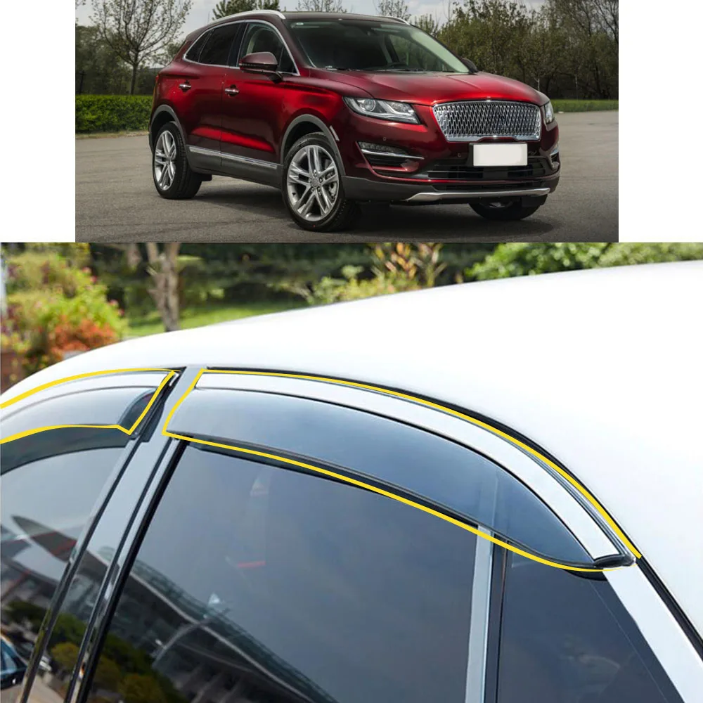 Car Body Styling Sticker Plastic Window Glass Wind Visor Rain/Sun Guard Vent Parts For LINCOLN MKC 2014 2015 2016 2017 2018 2019