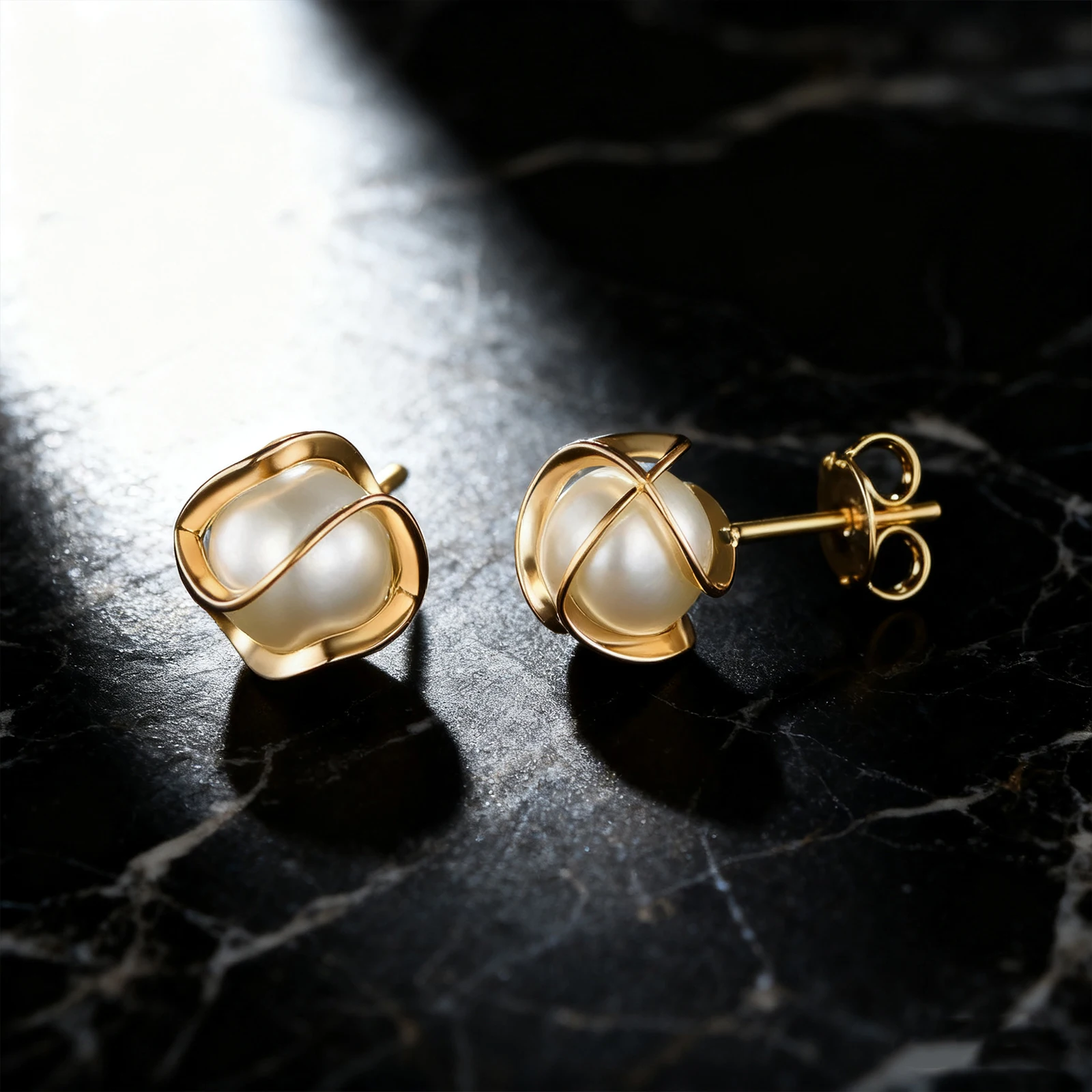 أقراط لؤلؤ مطلية بالذهب عيار 18 قيراط بتصميم قفص ملتوي، وإكسسوارات عصرية أنيقة على الطراز القديم، هدية مثالية للعرائس