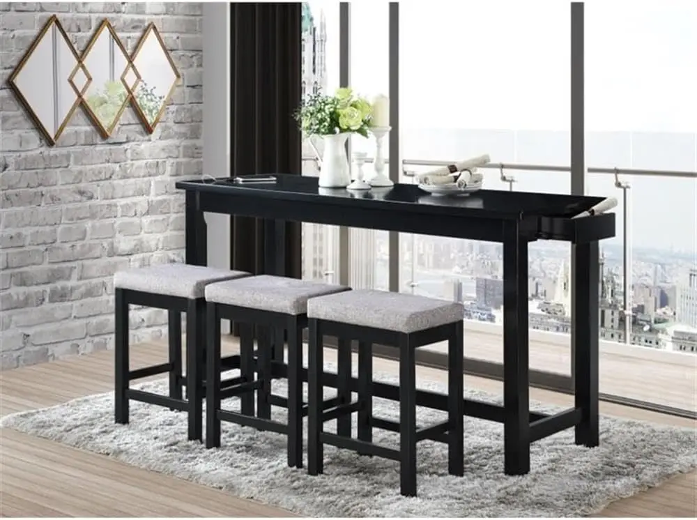 4-Piece Counter Height Dinette Set, Black