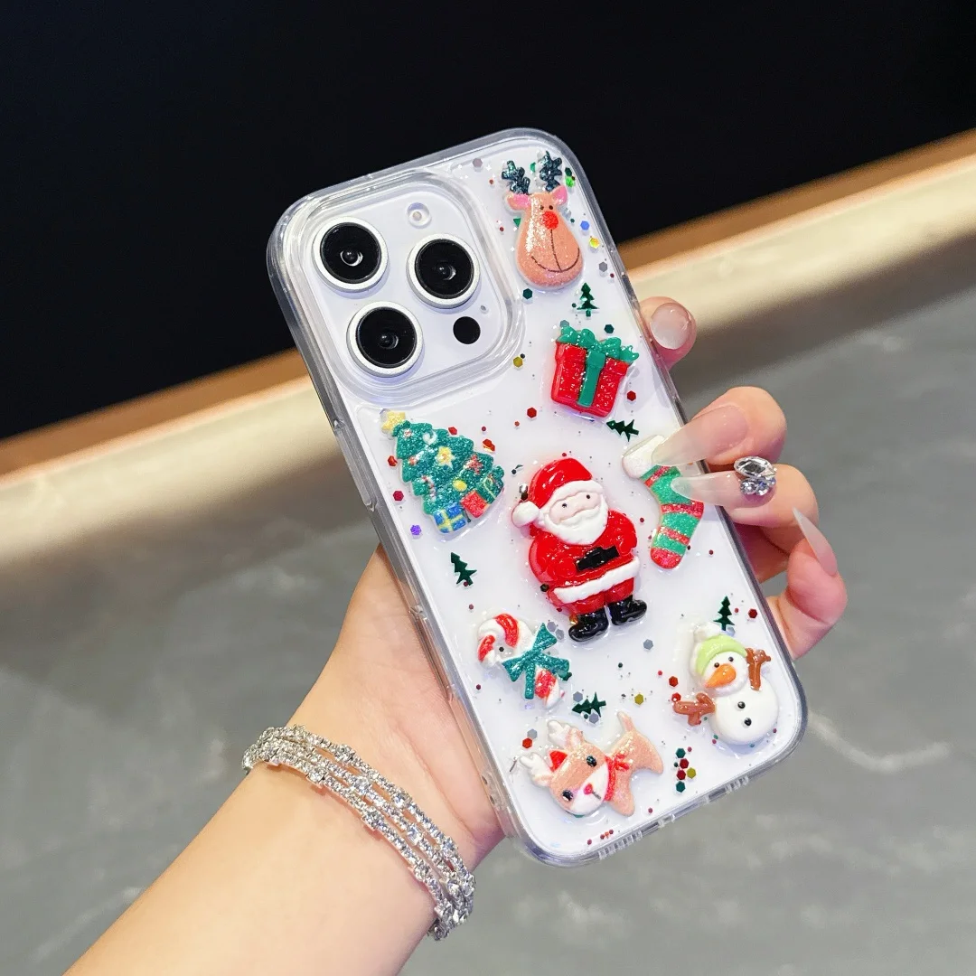

Xmas Santa Claus Cute Elk Hat Merry Christmas Phone Case For iPhone 13 14 15 16 17Air Pro Max pro Silicone Protection Cover