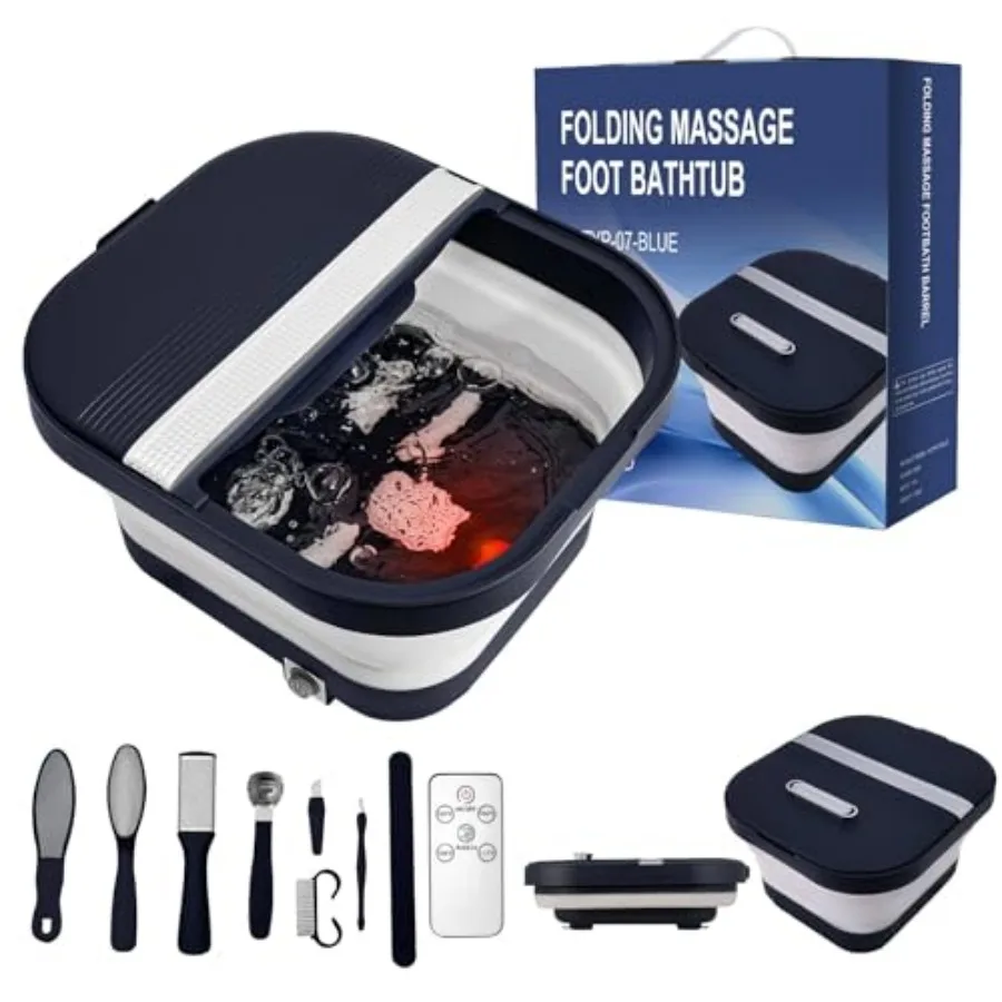 

Collapsible Foot Bath Spa with Heat, Remote Control, Massage Rollers, Bubble, Foot Pedicure Kit, Red Light, Pedicure Foot Spa,