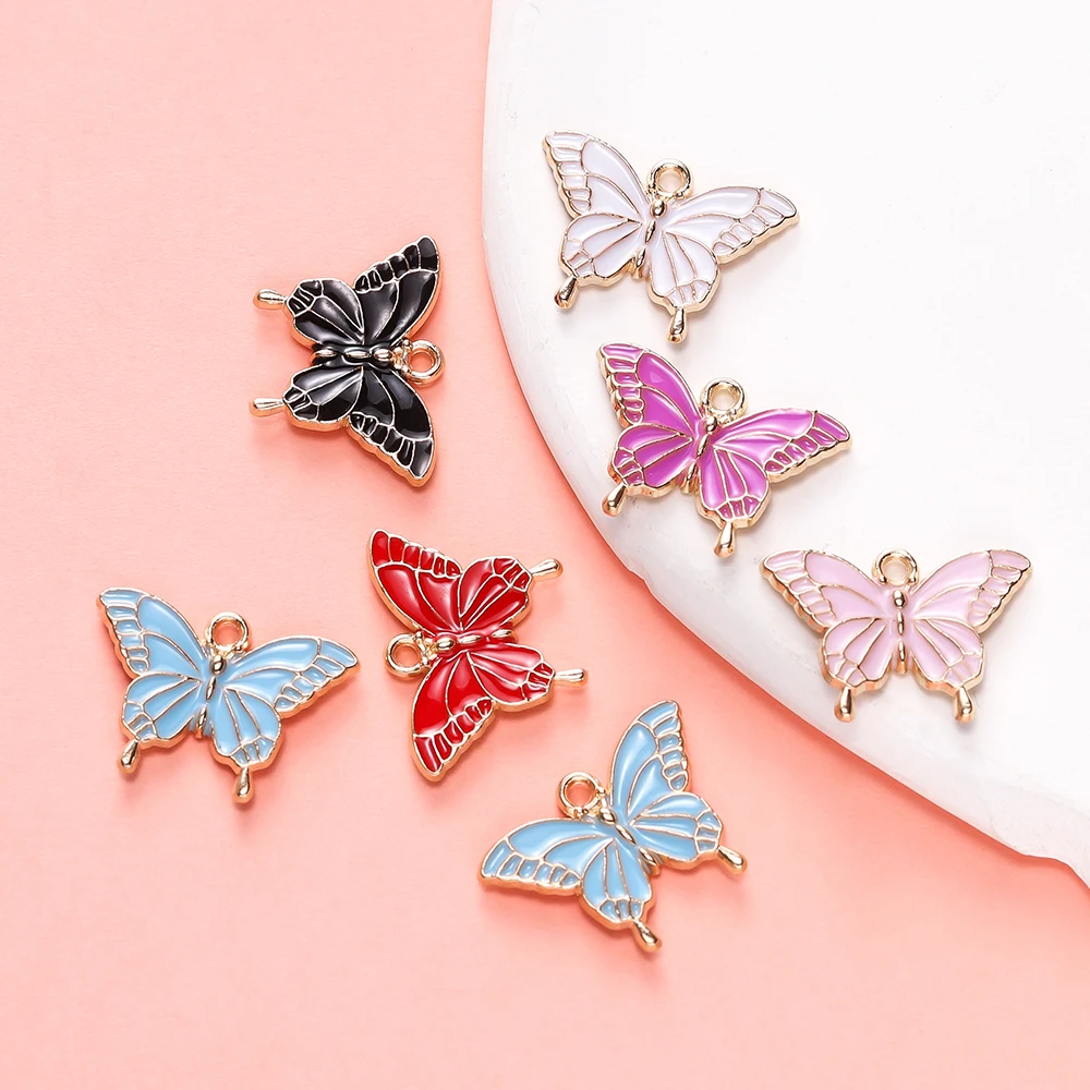10Pcs/lot Enamel Alloy Metal Butterfly Pendant For DIY Necklace Bracelet Jewelry Making Accessories Butterfly Charms