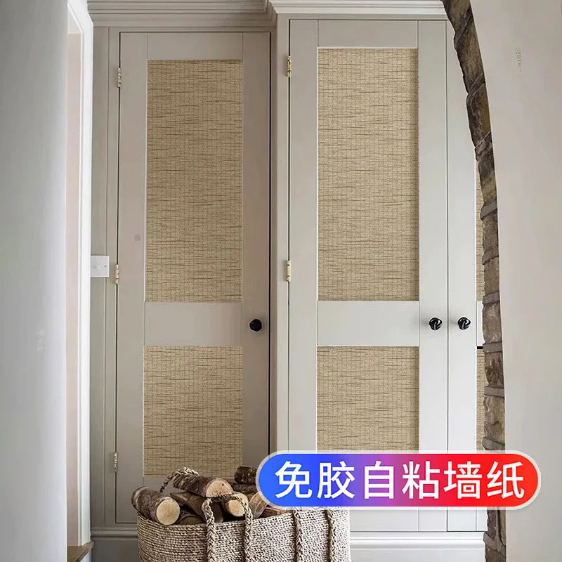 ورق حائط ذاتي اللصق من الخوص لأبواب الخزانة، خزانة الأثاث، خزانة الأحذية، إعادة تشكيل المطبخ، إخفاء العيوب، اللون #2