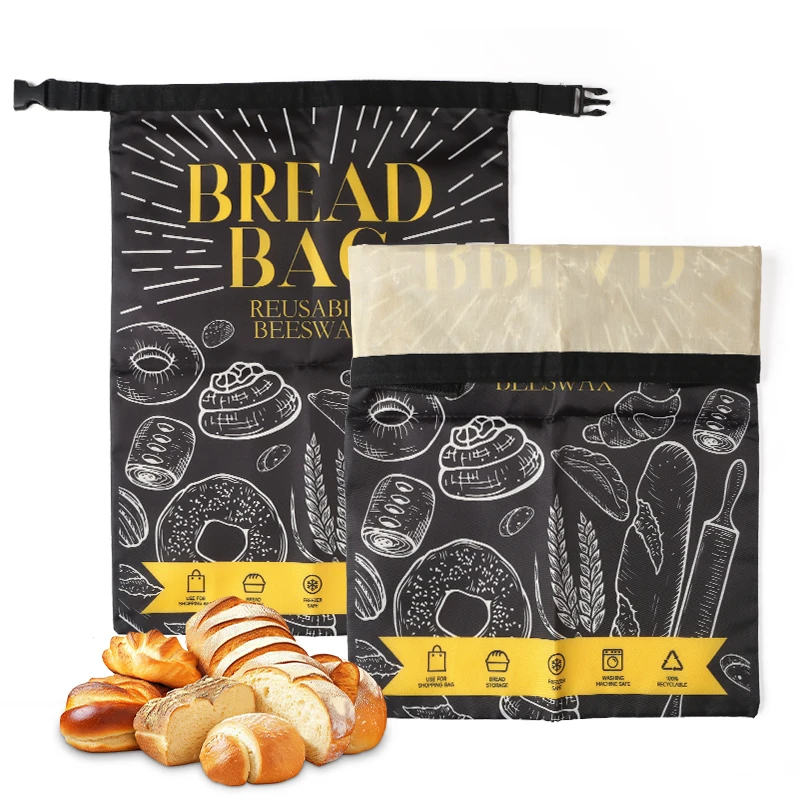 1 Stück Schwarzer Bienenwachs-Brotbeutel - Umweltfreundliche Kühlschrank-Aufbewahrung mit Klettverschluss für Sandwich-Aufbewahrung Bienenwachs-Brot