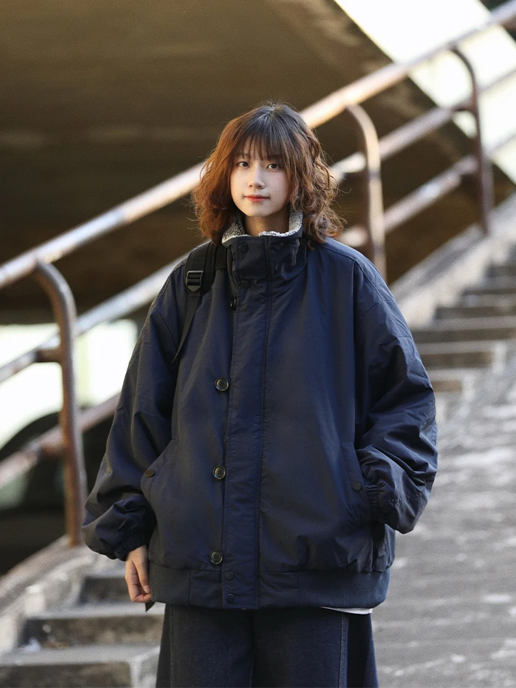 

Бархатная рабочая одежда в стиле ретро в японском стиле, хлопковая куртка свободного покроя с воротником-стойкой для мужчин и женщин, зимняя верхняя одежда