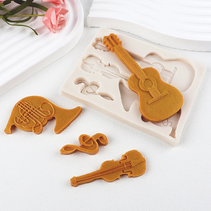 Violino French Horn Guitar Silicone Sugarcraft Mold Resin Tools Cupcake Baking Mould Fondant Cake Decorating Tools