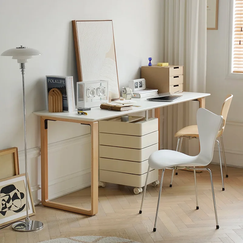ins very simple solid wood modern double long  small apartment household white study computer  desk