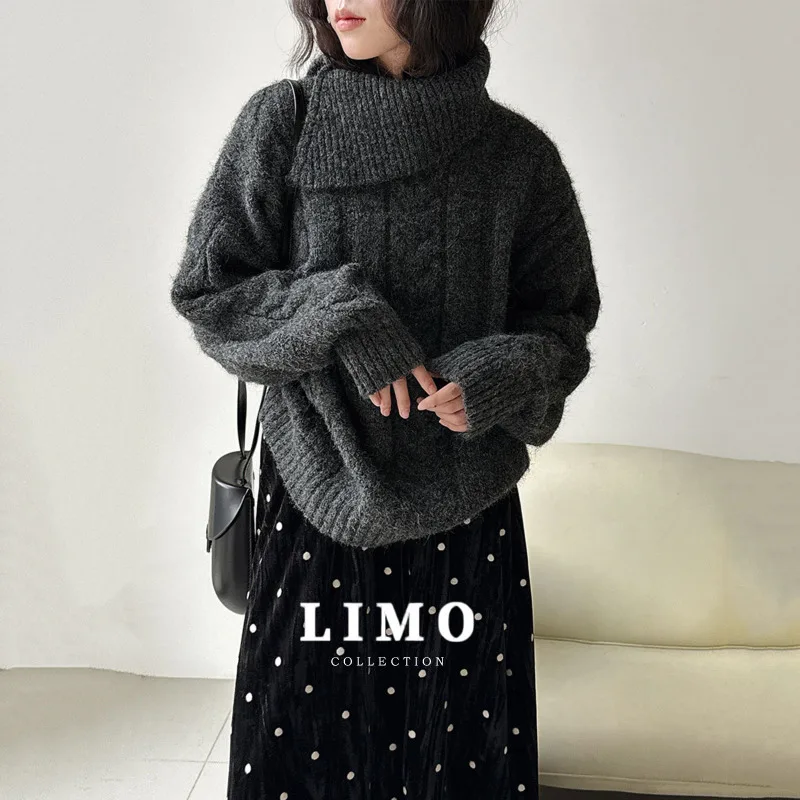 

LIMO 2025, осенне-зимний модный вязаный свитер с нерегулярным вырезом, женский дизайнерский вязаный пуловер из полиэстера