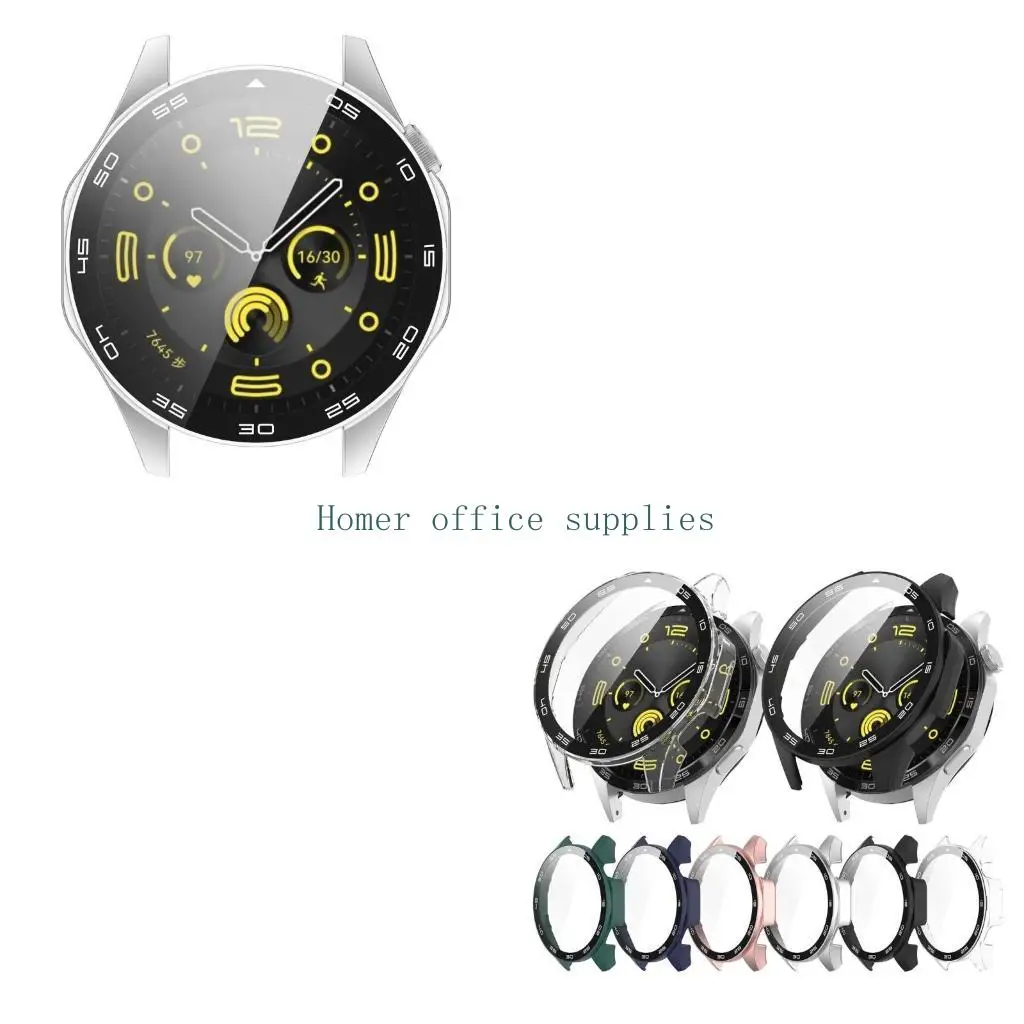 

K43B Tempered Glass Protector for Watch GT4 46mm Smartwatch Bumper ShellsFull Protective Cover Scratch Resistant Housing