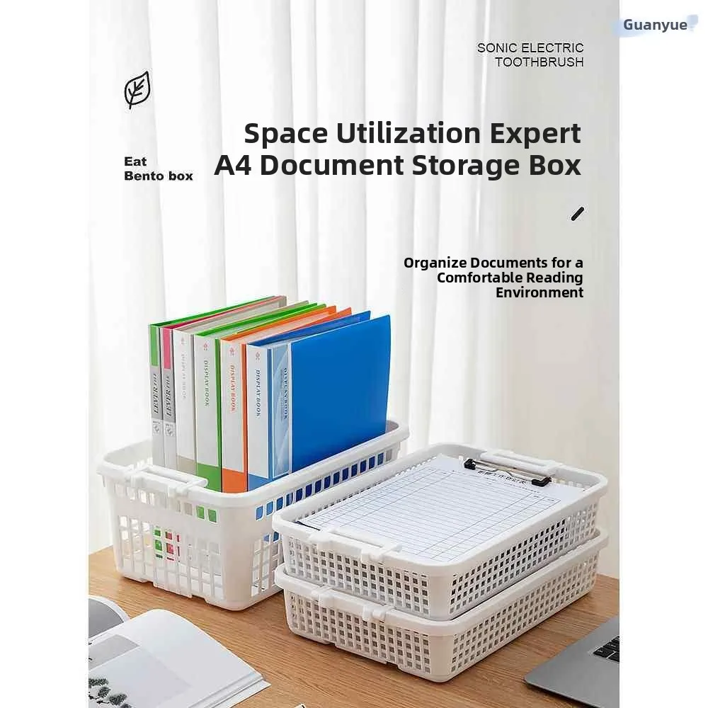 

Thickened Plastic A4 Paper Storage Box Desktop Organizer Basket No Cover Large Size Miscellaneous Basket Rectangular Stackable