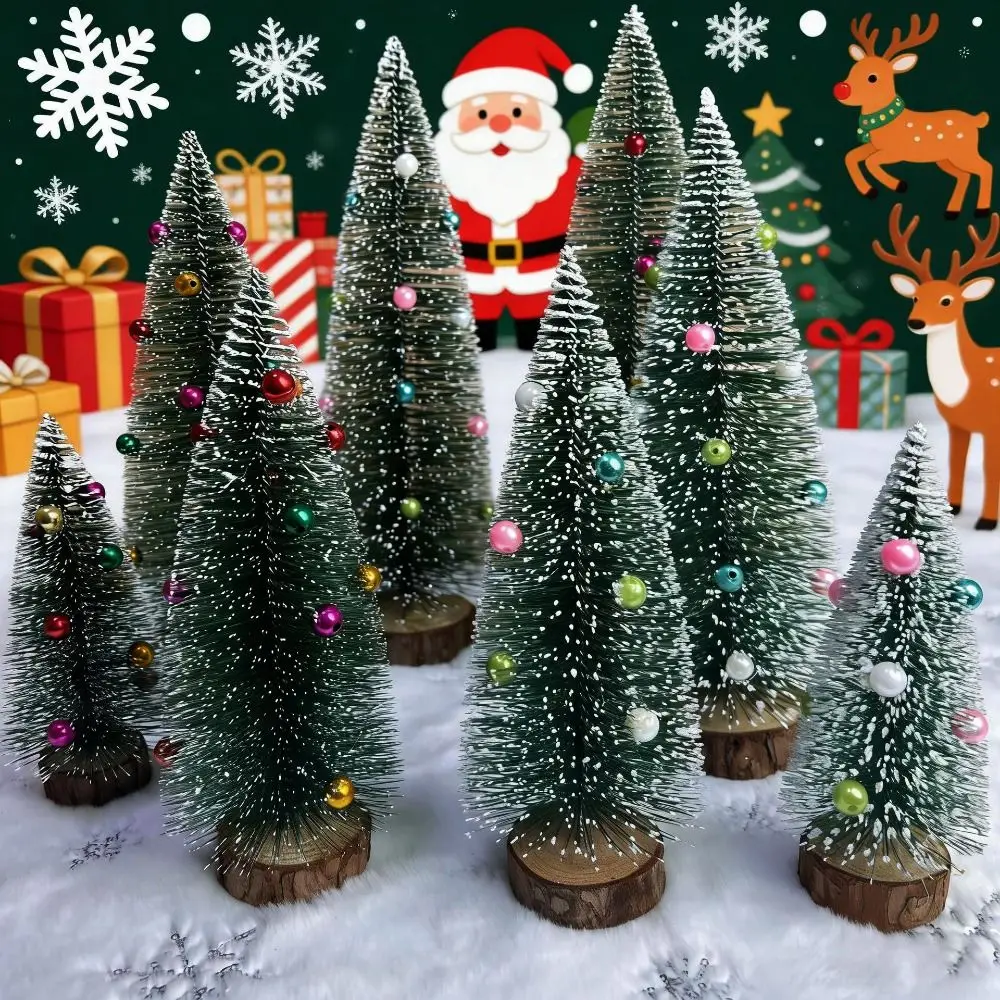 15/20/25/30cm Christmas Tree Cedar Tree Plastic Mini Snowflake Pine Needle Tree Doll House Festival Tabletop Tree