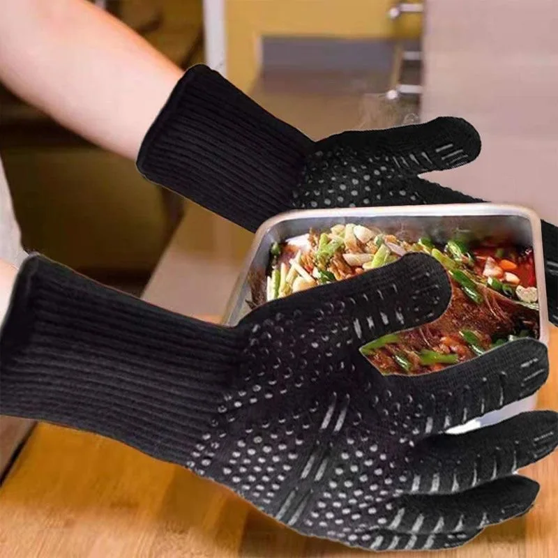 BBQ Gloves 1472℉ Heat Resistant Grilling Gloves Silicone Non-Slip Oven Mitts Kitchen Gloves for Barbecue Grilling Cooking Baking