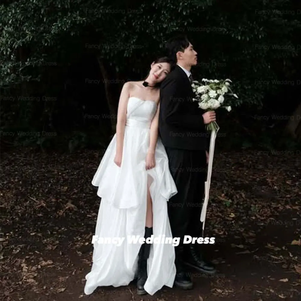 

Fancy Simple Sweetheart Wedding Dress Korea Photo Shoot A Line Taffeta Bridal Gowns Back Corset Floor Length Customized