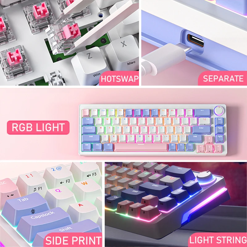 ZIFRIEND Mechanical Keyboard 68 Keys Hot Swap PBT Keycaps RGB Backlit Wired 2.4Ghz Wirless Bluetooth 60% keyboards Lemon Switch