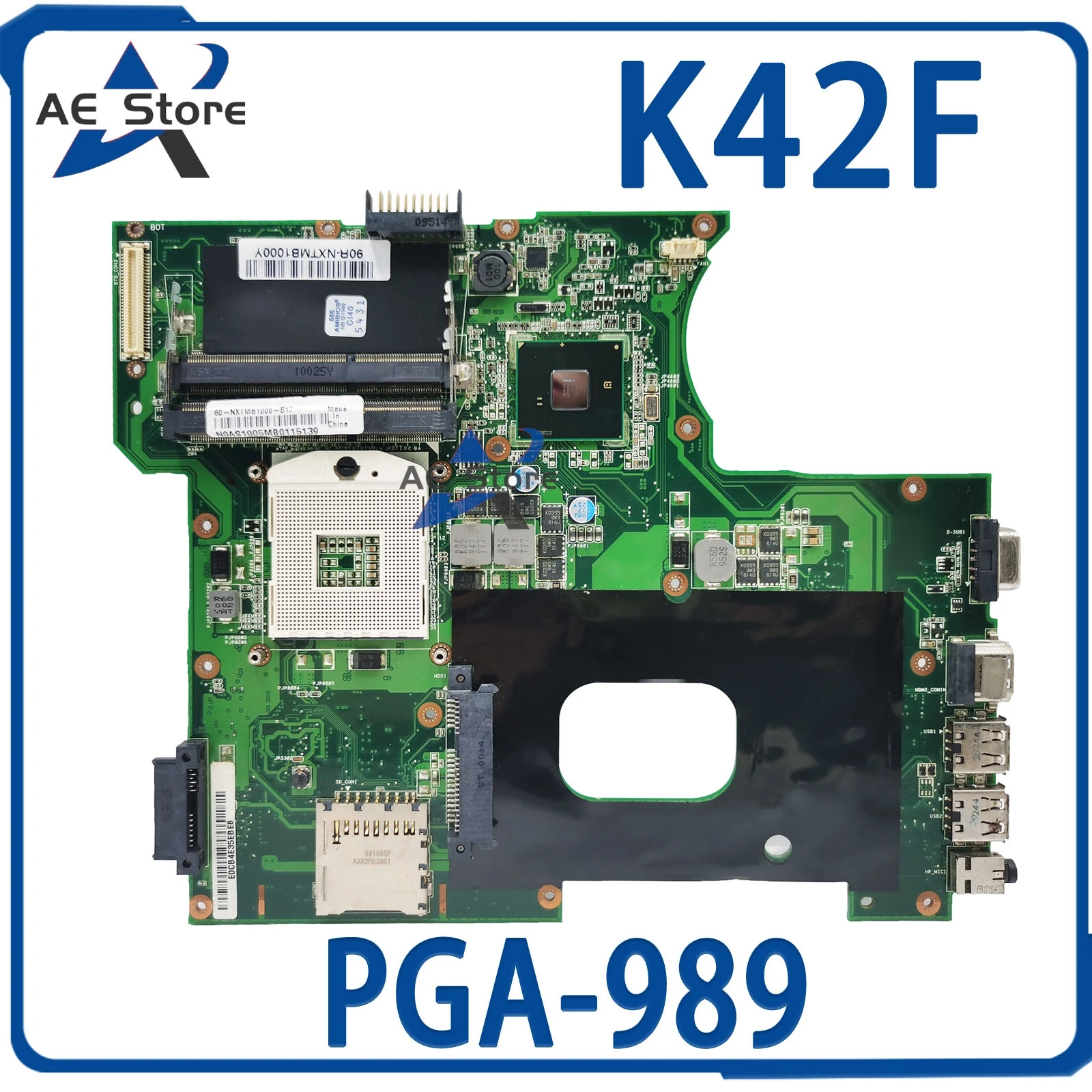 

K42F Mainboard For ASUS X42F U42F A42F P42F Laptop Motherboard HM55 PGA-989 Main Board 100% Test OK