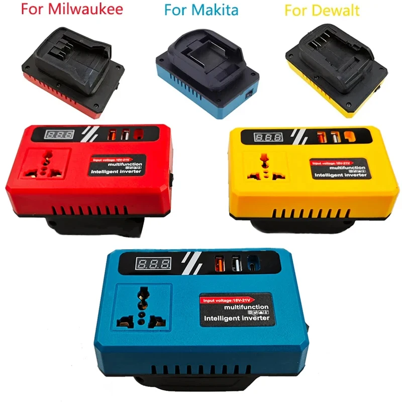 

Интеллектуальный трансформатор от 21 В до 220 В с USB и инвертором питания Type-C, зарядное устройство для батареи Makita/DeWalt/Milwaukee 18 В