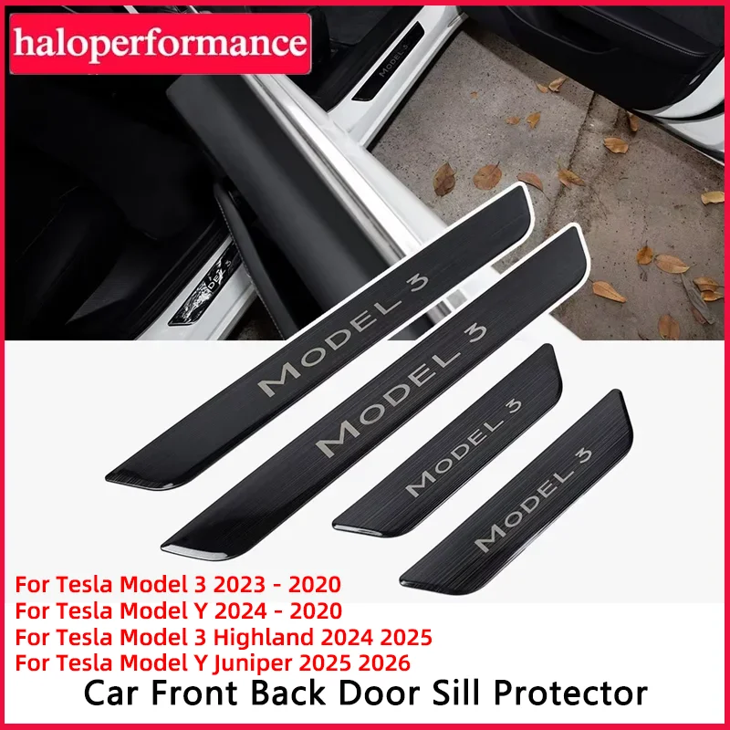 For Tesla Model 3 Pedal Protection Strip 4Pcs/Set Accessories Model Y Juniper Door Sill Decoration Wrap Cover 2020 - 2026