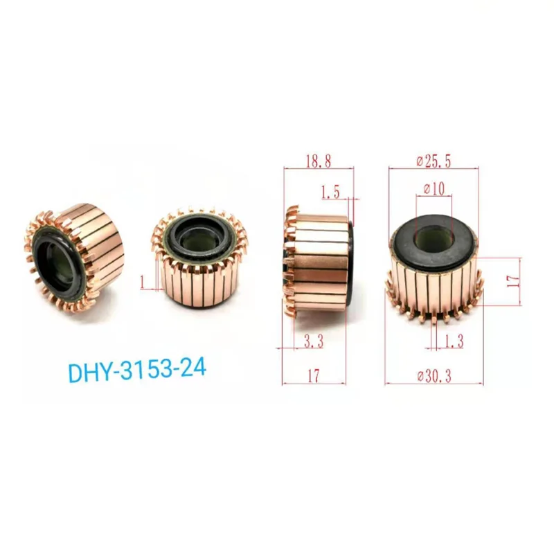 2pcs 10*25.5*18.8mm 24P Teeth Copper Hook Type Electrical Motor Commutator DHY-3153-24