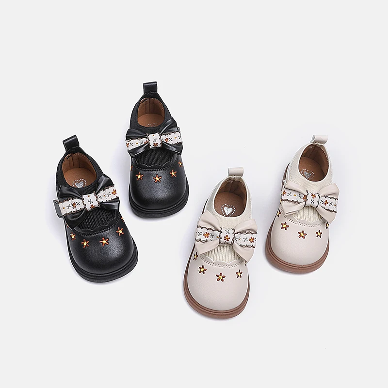

Spring Autumn Children Girls Leather Shoes Sweet Embroidered Toddler Casual Shoes Chic Bowknot Kids Fashion Princess Flat Shoes