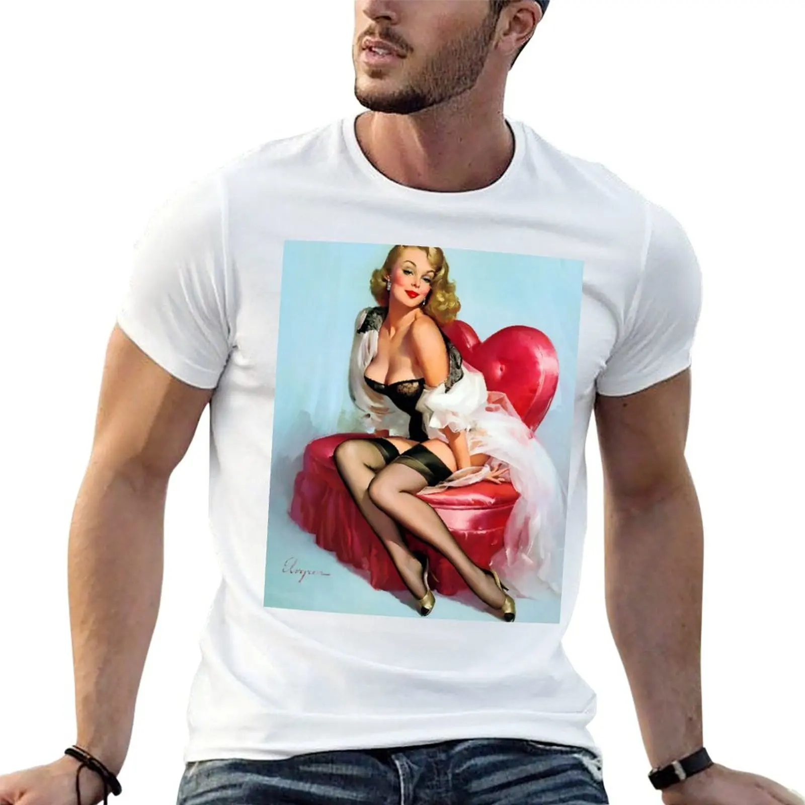Pin-Up Girl - Elvgren - Vintage T-Shirt Gym Exercise Short Sleeve T-Shirt