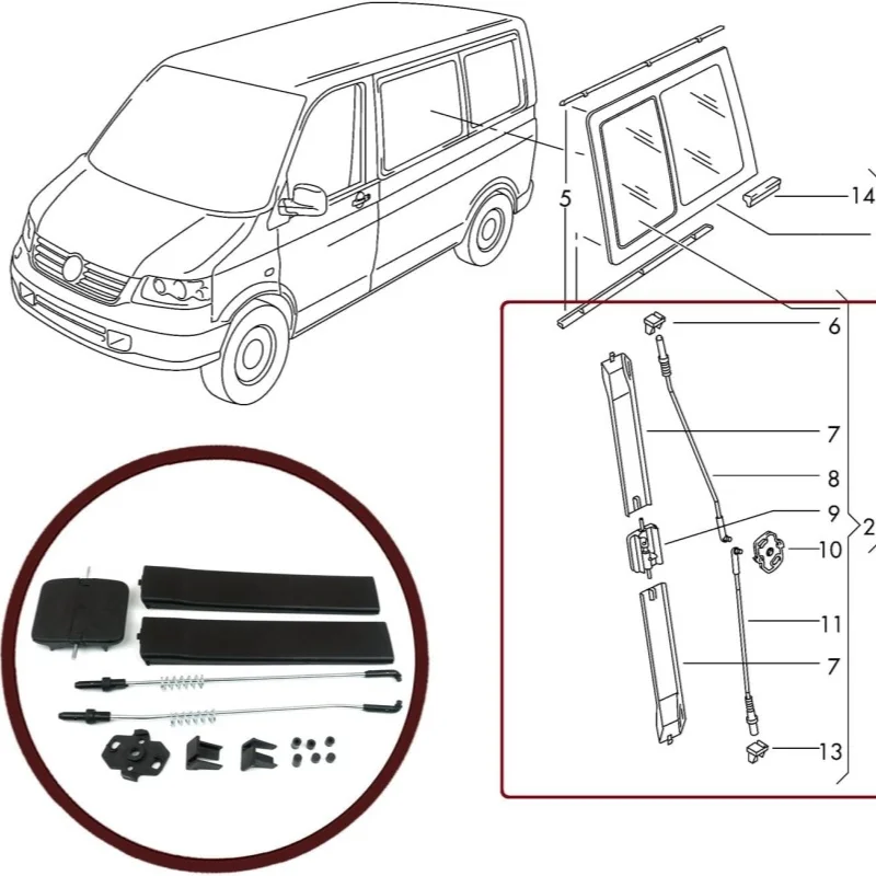 

A Set Side Sliding Window Glass Latch Cover Repair Set 7H0847788A 7H0847781B 7H0847785 Compatible For VW T6 Caravelle