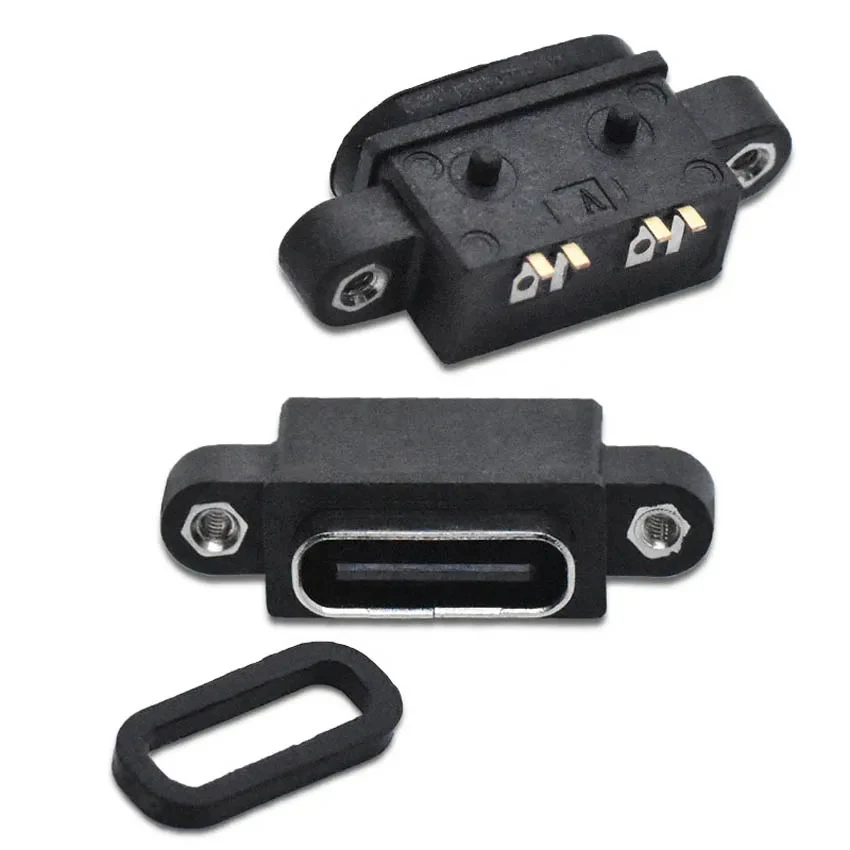 

10PCS TYPE C 4Pin Waterproof Female USB C Socket Port with Screw Hole Fast Charge Charging Interface 180 Degree Connector