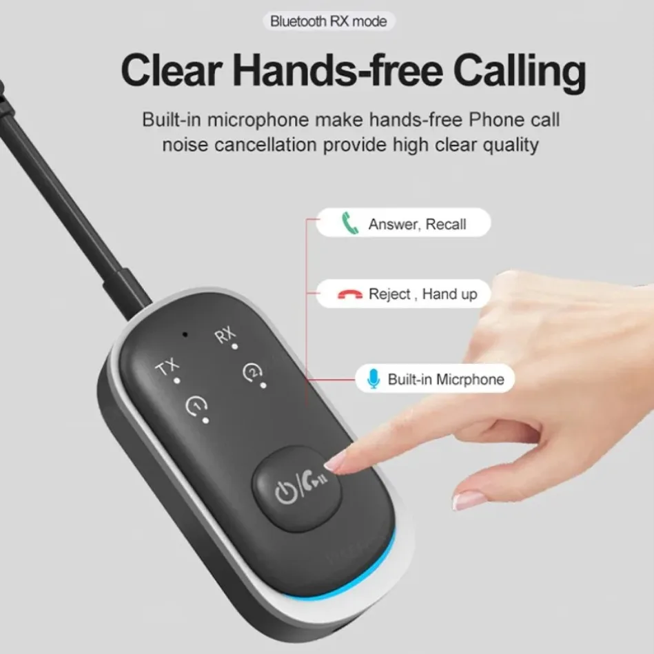 

Bluetooth 5,3 аудио передатчик приемник 3,5 мм AUX Hi-Fi стерео с микрофоном для автомобиля самолет ТВ ПК наушники музыка беспроводной адаптер