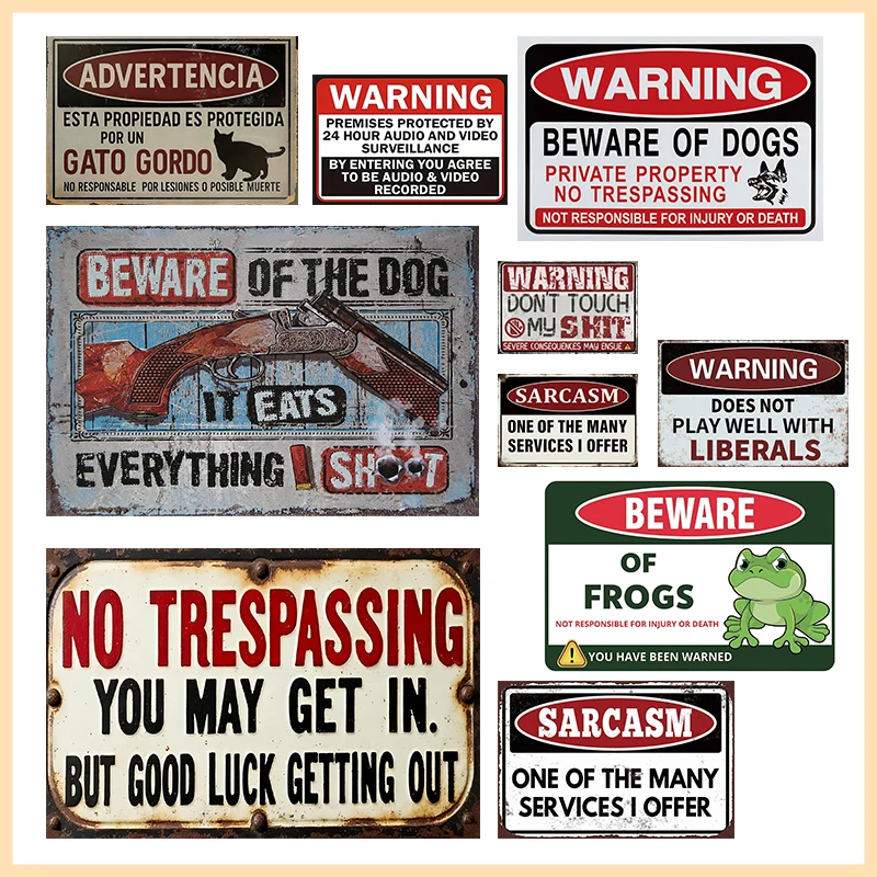 Placas de Metal Vintage Engraçadas com Avisos: Proibido Entrar, Sinais de Segurança, Abrigo de Emergência, Arte de Parede Retrô para Garagem e Caverna do Homem