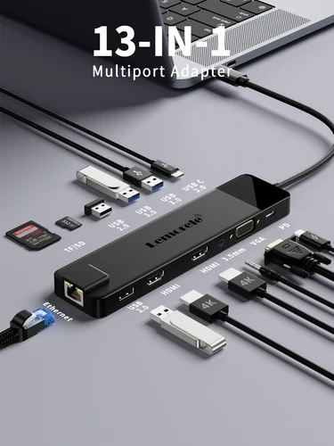 Imagen 2 del producto Lemorele 4K USB Hub USB C a doble HDMI VGA Gigabit estación de acoplamiento USB 3,0 VGA adaptador lectores de tarjetas SD para Windows MacBook Air