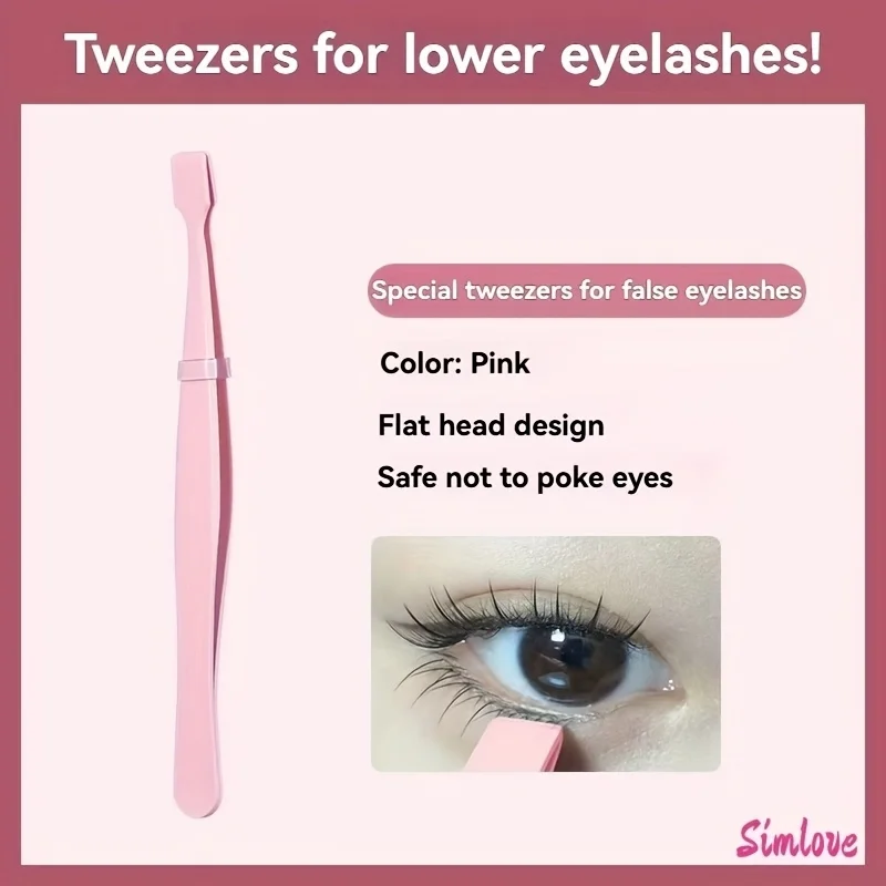 Stainless Steel Tweezers for Lower Eyelashes Extensions Flat Head Design Beginner Friendly Lash Extension Tool Eyelash Tweezers