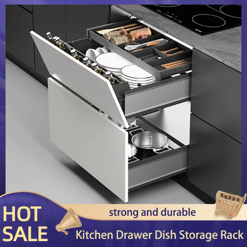 

Kitchen Cabinet Double-Layer Drawer-Type Dish Pull-Out Basket Bowl Rack Seasoning Storage Cabinet Seasoning Bowl Basket