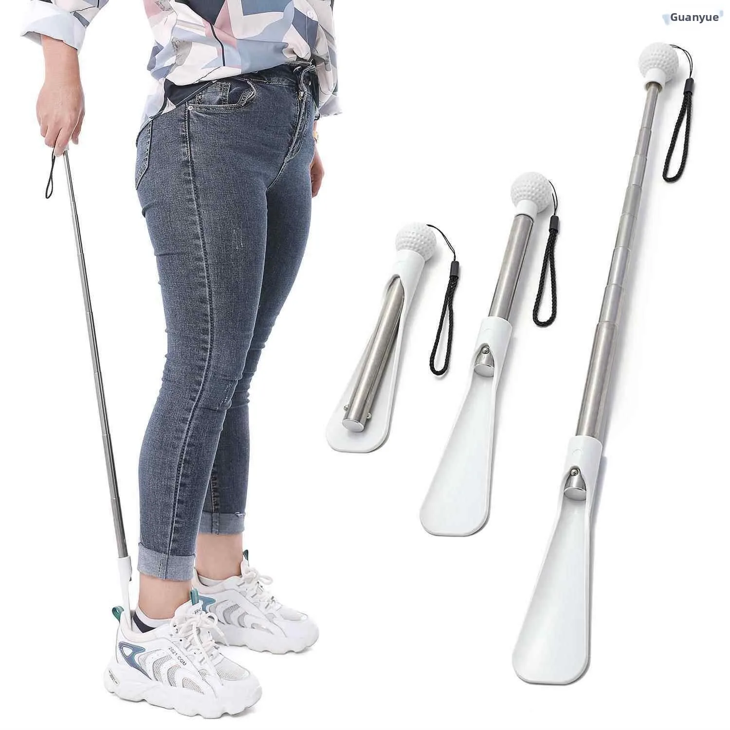 

Stainless Steel Extendable Long Handle Shoe Horn Home Use Easy to Wear Shoe Helper Device Comfortable Grip Shoe Drawer