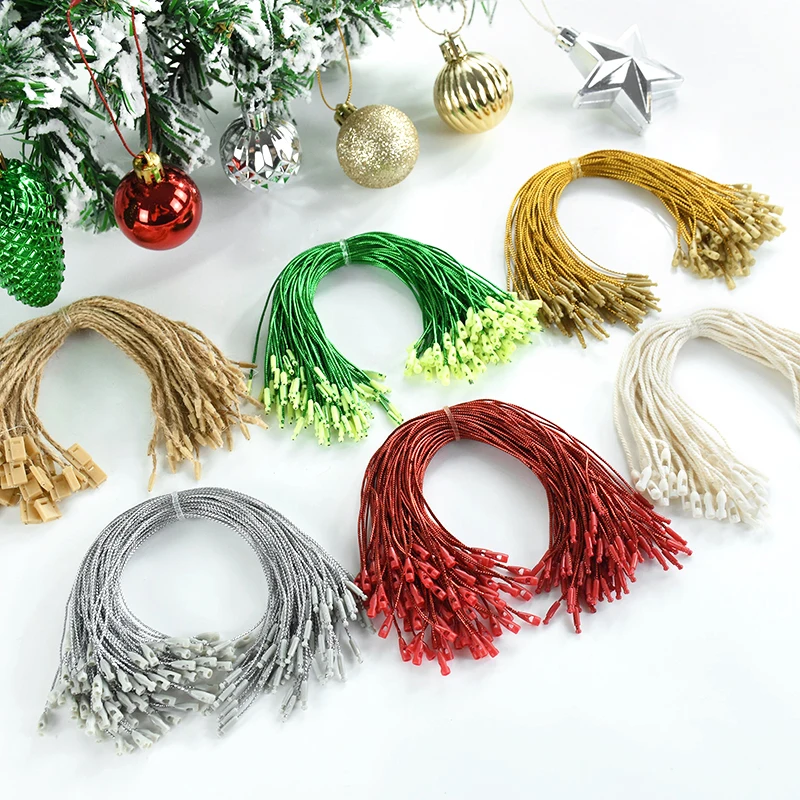 100pcs Plastic Tag String Gold Silver Beige Polyester Cotton Rope Christmas Tree Hang Tag Cord Fasteners Xmas Noel Navidad Natal