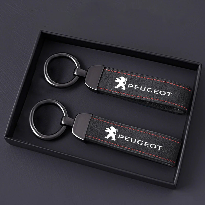 Metal+Leather Car Logo Key Ring Key Chain Keychain For Peugeot 307 308 3008 207 208 407 4008 408 508 2008 5008 Auto Accessories