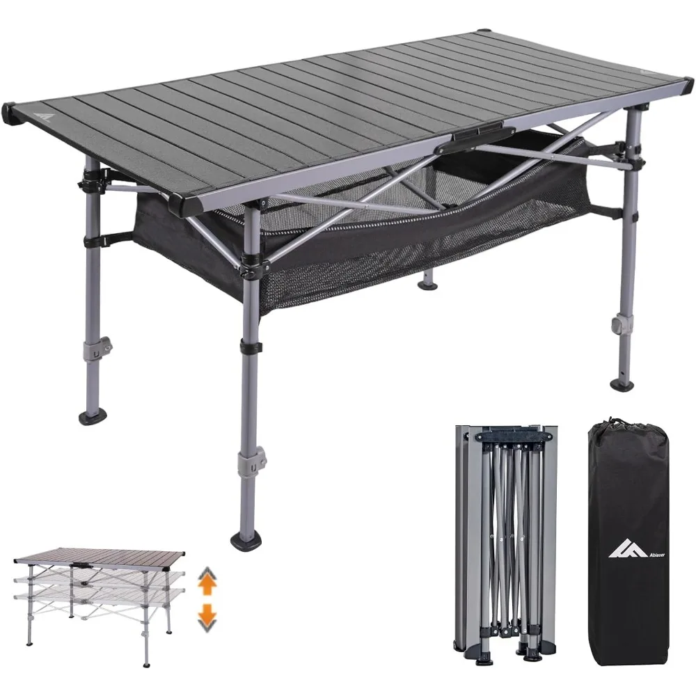 

Camping Table with Carry Bag, Adjustable Height Portable Table for Outdoor, Camping, Picnic, Beach, Aluminum Picnic Roll-up Tab