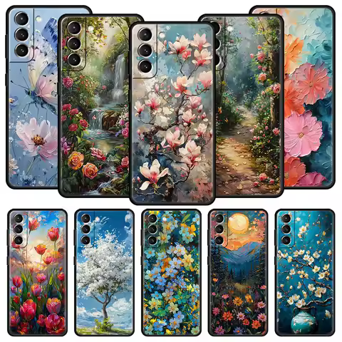 Oil Painting Of Flowers Phone Case For Samsung Galaxy S25 S24 S23 S22 S20 Ultra S21 FE 5G S10 Plus S10E Soft TPU Cover
