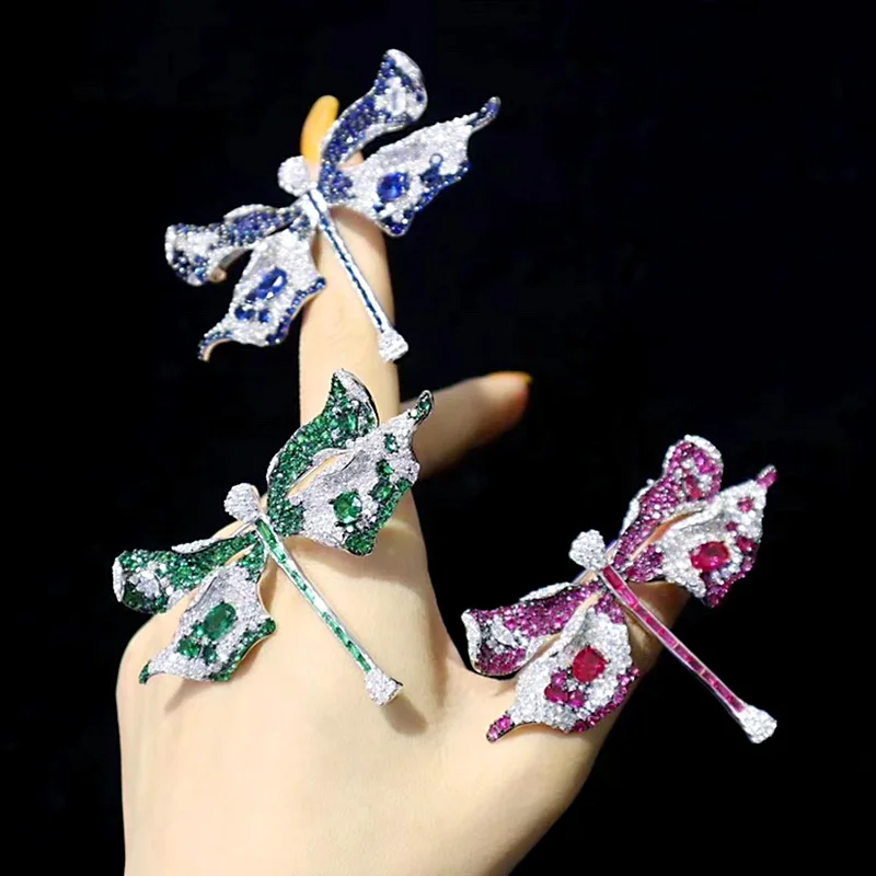 ZOCA Luxury Three Color Dragonfly Brooch 925 Sterling Silver Pendant Female Gift Boutique Jewelry Retro Animal Brooch Collection