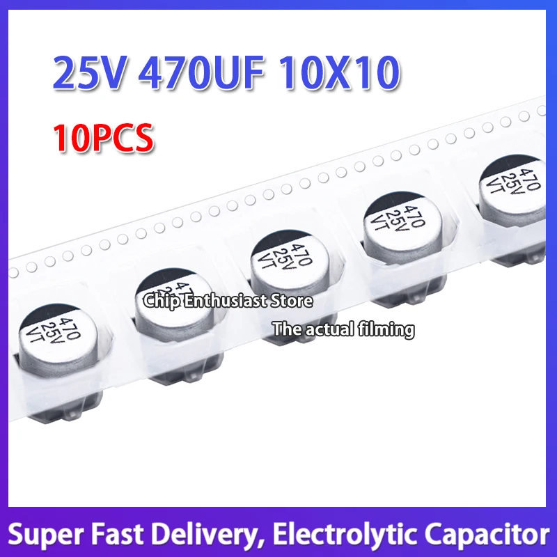 10PCS 25V 470UF 10X10 SMD Electrolytic Capacitors 2P 10X10.5 -40℃~105℃ ±20%