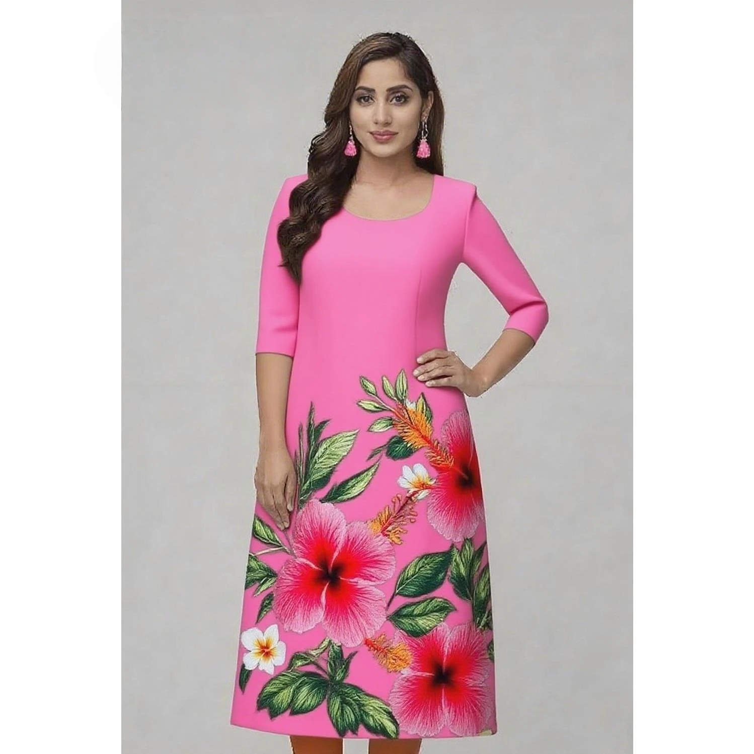 مسلم Kurtta المرأة فساتين راقية غير رسمية النمط الوطني أنبوب مستقيم عادية العرقية زهرة رداء العربية فام متواضع الشق تنحنح #1