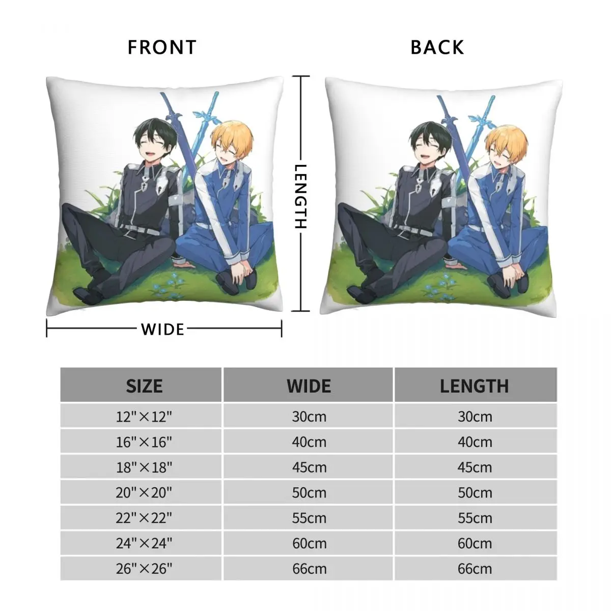 Sword Cute Kirito And Eugeo Square Pillowcase Polyester Linen Velvet Creative Decor Throw Pillow Case Bed Cushion Cover 45x45