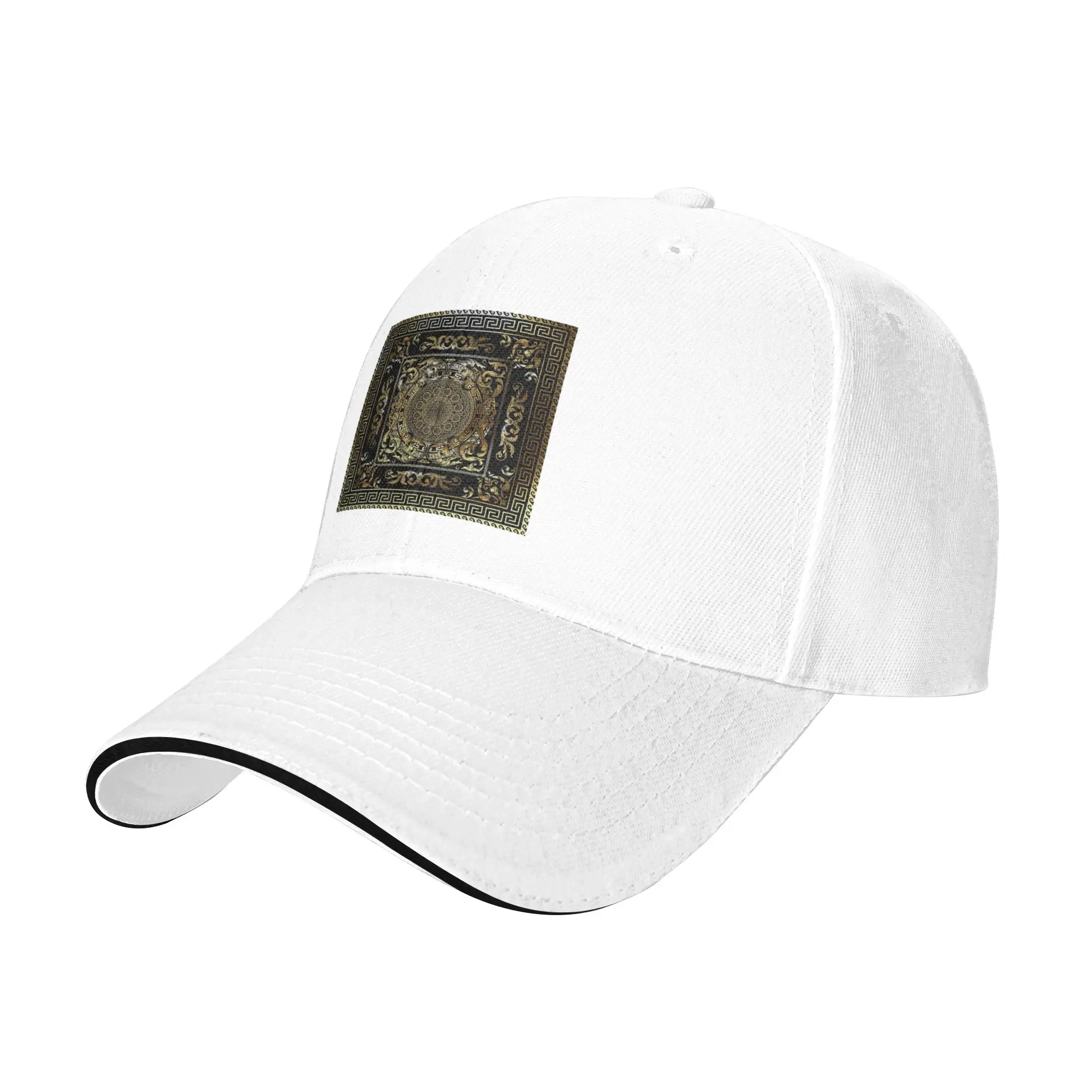 Greek Keys Ornate Floral Baroque Gold Cap Casual Baseball Caps Adjustable Hat Hip Hop Summer Unisex Baseball Hats Customizable