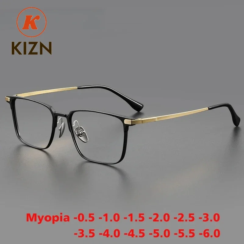 

KIZN Vintage Pure Titanium Myopia Eyeglasses Square Frame Men Prescription Optical Glasses Women 2024 New Luxury -0.50 to
