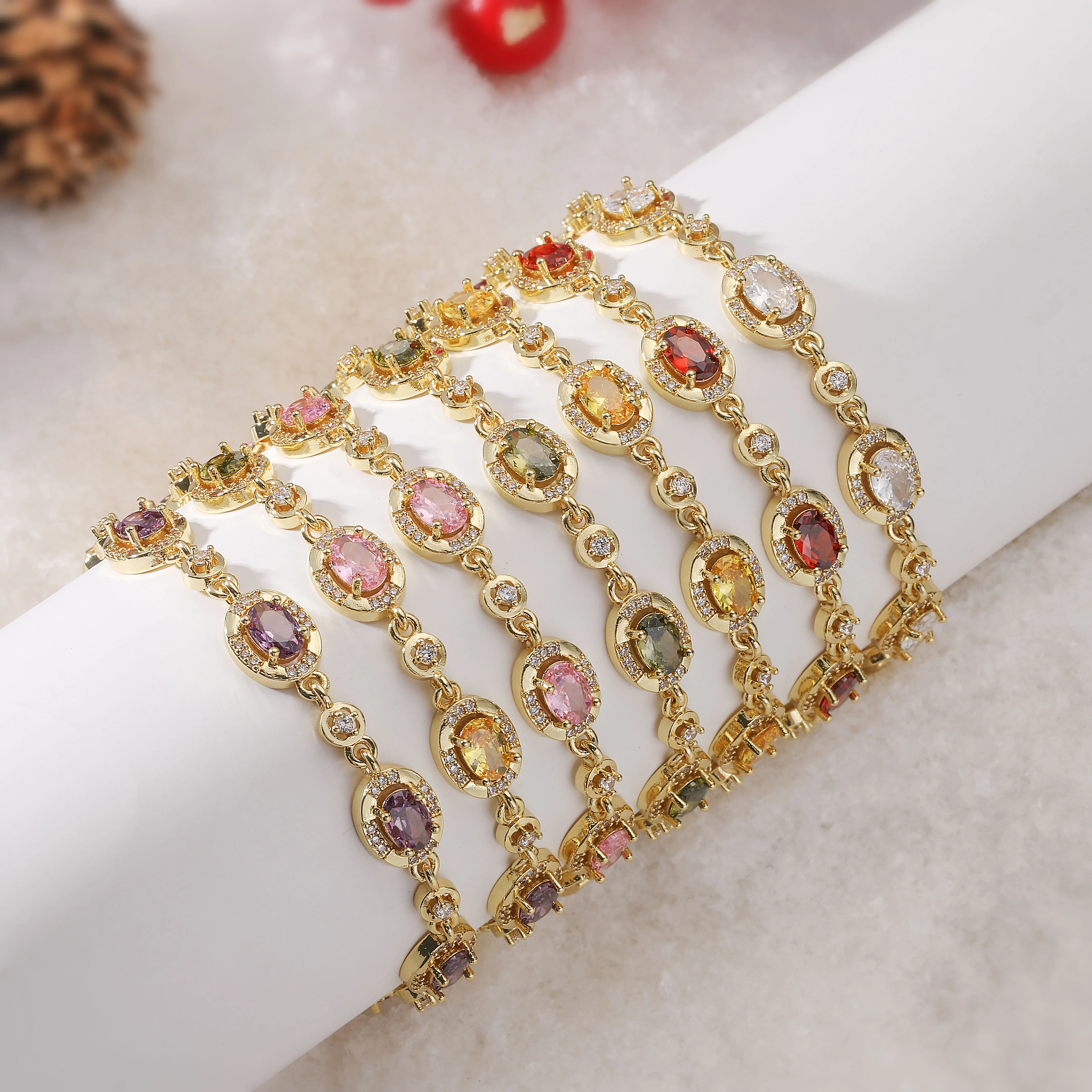 HECHENG, 18 cm buntes ovales Gliederarmband mit kubischem Zirkonia und sicherem Schnappverschluss, minimalistisches Schmuckzubehör für Damen