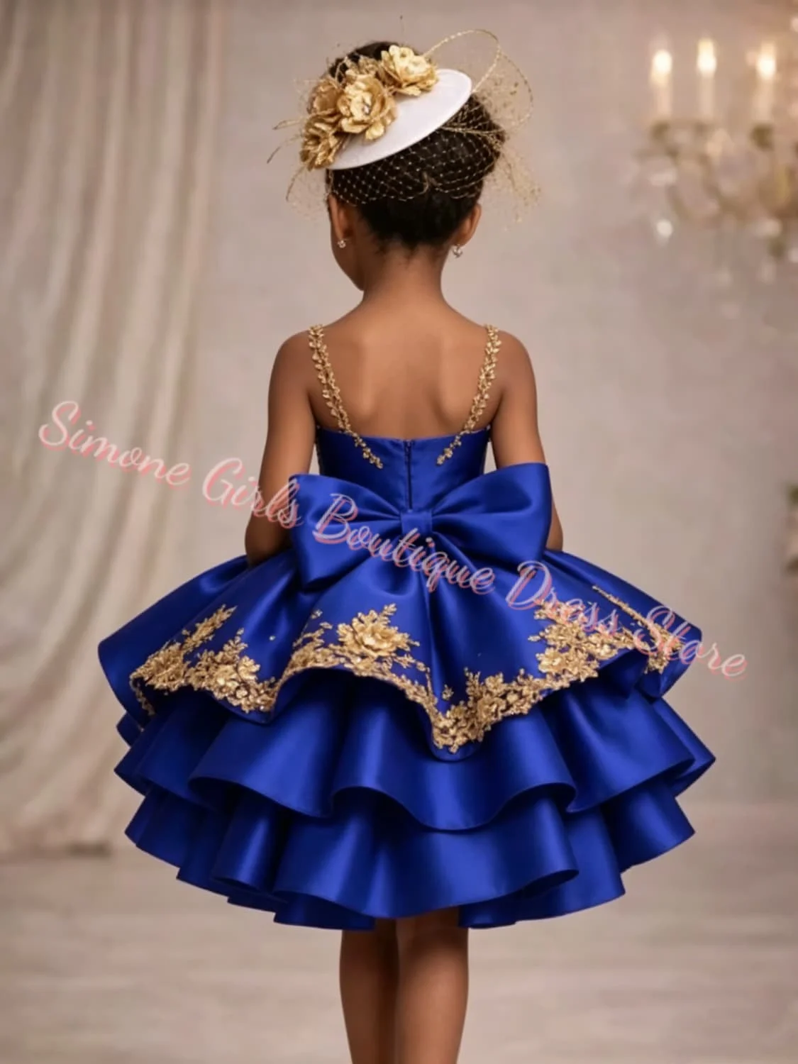 Customized Applique Flower Girl Dress For Wedding Satin Puffy Ruffles Baby Kids Birthday Party First Communion Ball Gown
