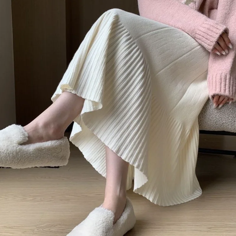 

Warmth Thickened 2025 New Winter Knitted Long Skirt for Women A-line Pleated Trendy Dress