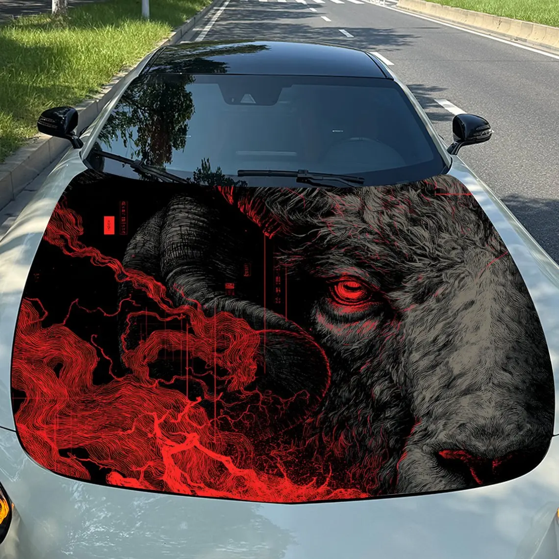 

Evil Goat Car Hood Sticker PVC Self Waterproof Stick, Striking Auto Exterior Accessories Decor Protect Gift for Car Lover
